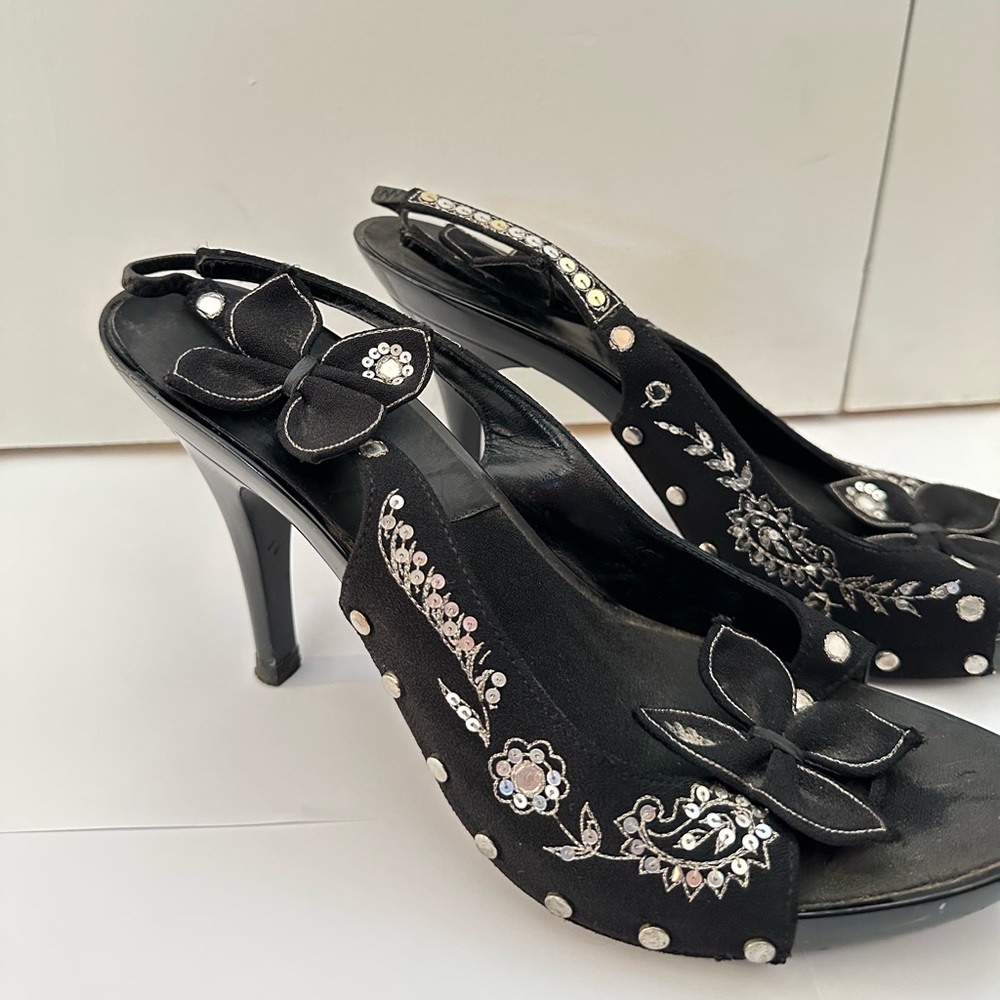 Dior Vintage Heels - Black, Exclusive Deal, Suede, Embroidered! Great condition